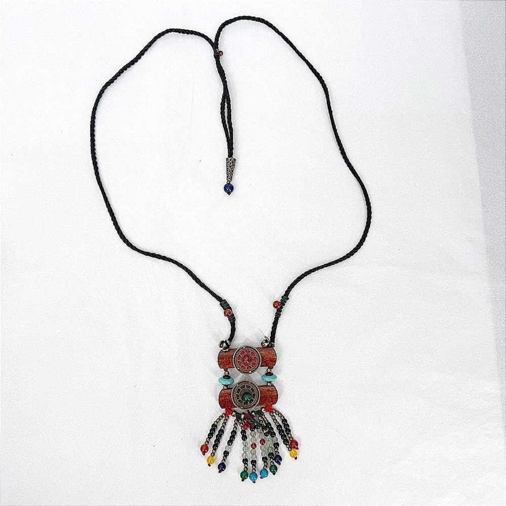 Necklace Ethnic Boho Beaded Wood Pendant Tribal Hippie Folk Gypsy Jewelry